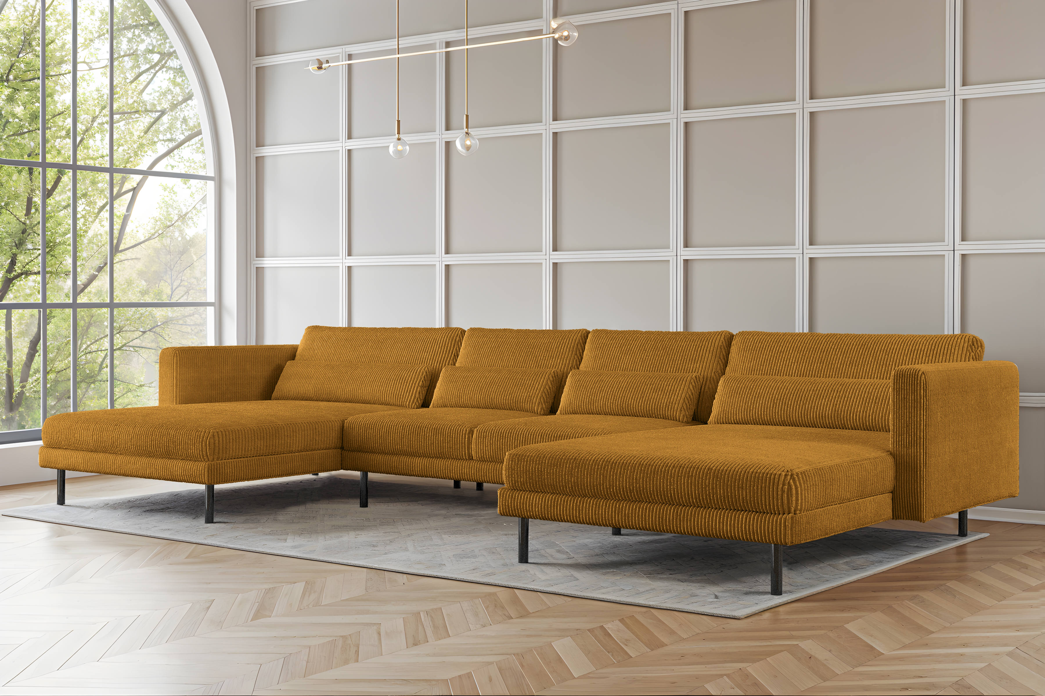 Modulares Ecksofa DANI U in U-Form aus Cordstoff POSO – großes Familiensofa für modernes Wohnzimmer, Poso 01
